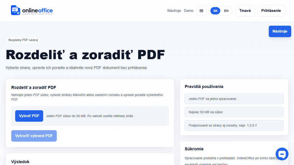 Rozdelenie a zoradenie PDF
